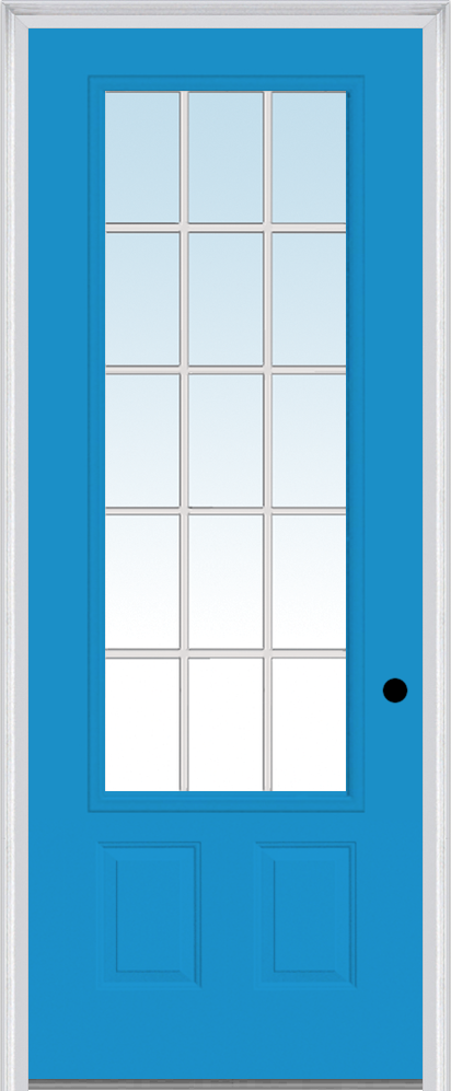 MMI 3/4 Lite 2 Panel 3'0" X 8'0" 15 Lite Fiberglass Smooth Clear Glass White Grilles Between Glass Finger Jointed Primed Exterior Prehung Door 759 GBG