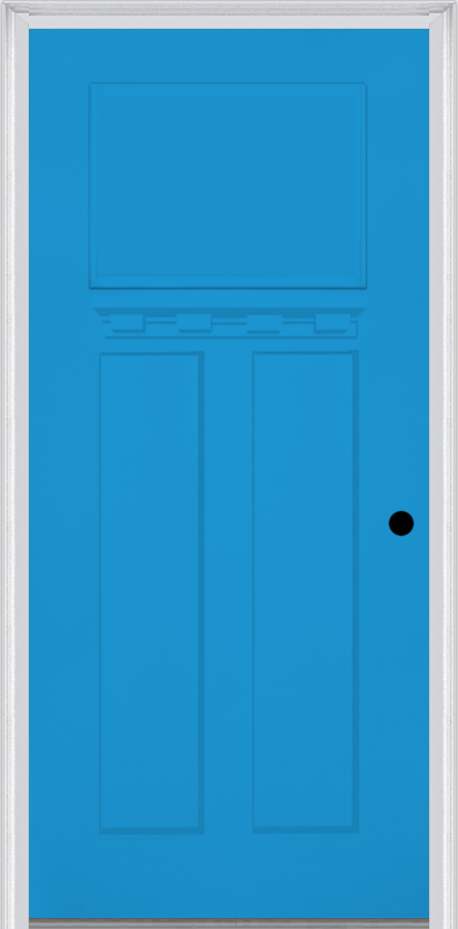 MMI Craftsman 3 Panel Shaker With Shelf 6'8" Fiberglass Smooth Exterior Prehung Door 30