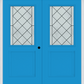 MMI TWIN/DOUBLE 1/2 LITE 1 PANEL 6'8" FIBERGLASS SMOOTH HARRIS PATINA DECORATIVE GLASS EXTERIOR PREHUNG DOOR 682