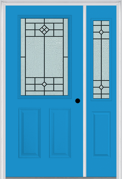 MMI 1/2 Lite 2 Panel 6'8" Fiberglass Smooth Beaufort Patina Exterior Prehung Door With 1 Half Lite Beaufort Patina Decorative Glass Sidelight 684