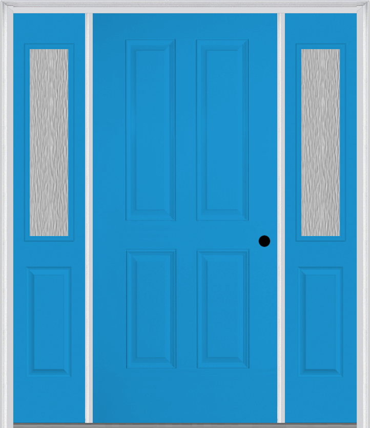 MMI TRUE 4 PANEL 3'0" X 6'8" FIBERGLASS SMOOTH EXTERIOR PREHUNG DOOR WITH 2 HALF LITE CLEAR OR PRIVACY/TEXTURED GLASS SIDELIGHTS 40