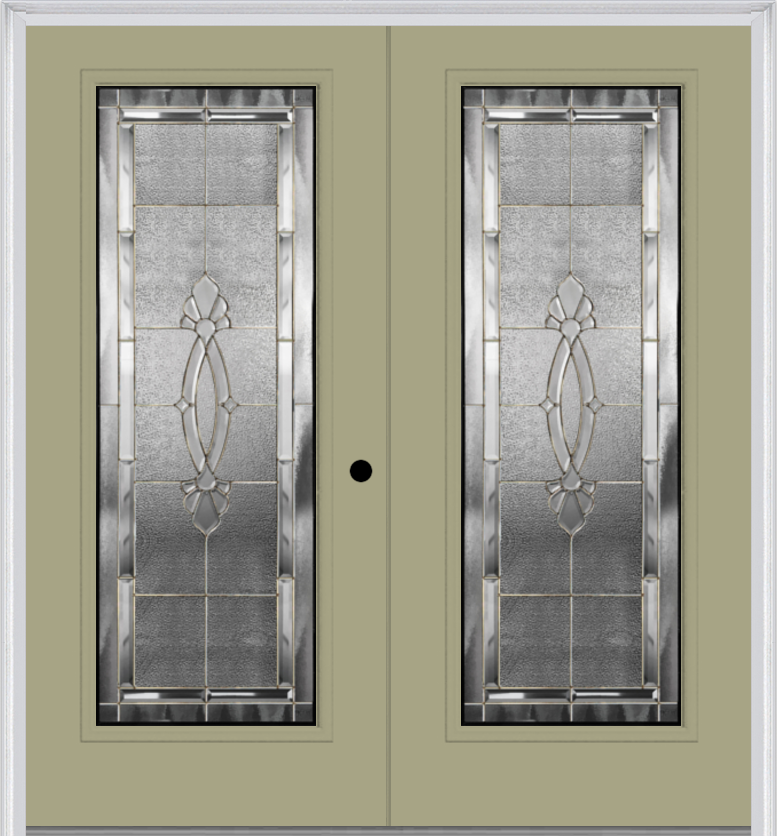 MMI TWIN/DOUBLE FULL LITE 6'8" FIBERGLASS SMOOTH BELAIRE ZINC DECORATIVE GLASS EXTERIOR PREHUNG DOOR 686