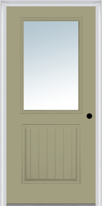 MMI 1/2 Lite 1 Panel Planked 6'8" Fiberglass Smooth Clear Glass Exterior Prehung Door 683