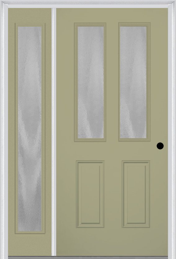 MMI 2-1/2 Lite 2 Panel 3'0" X 6'8" Textured/Privacy Fiberglass Smooth Exterior Prehung Door With 1 Full Lite Textured/Privacy Glass Sidelight 692