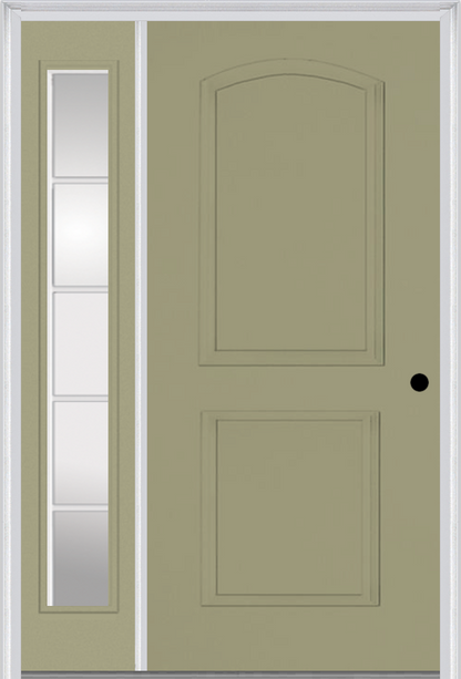 MMI 2 Panel Arch 3'0" X 6'8" Fiberglass Smooth Exterior Prehung Door With 1 Full Lite SDL Grilles Glass Sidelight 22