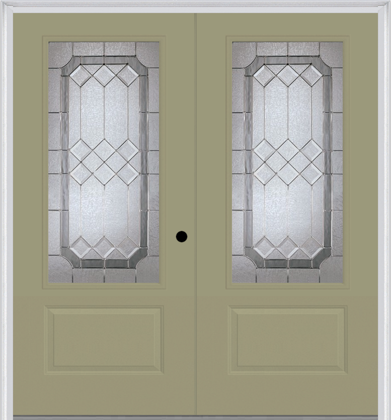 MMI TWIN/DOUBLE 3/4 LITE 1 PANEL 6'0" X 6'8" FIBERGLASS SMOOTH MAJESTIC NICKEL DECORATIVE GLASS EXTERIOR PREHUNG DOOR 608