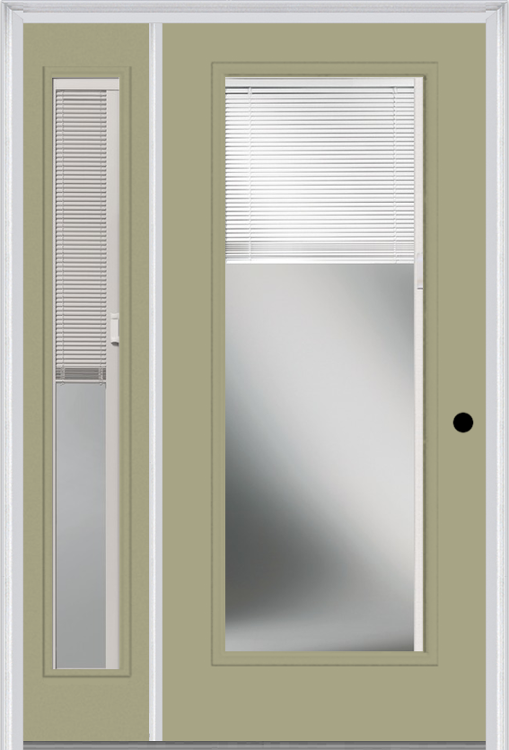 MMI FULL LITE RAISE/LOWER BLINDS 3'0" X 6'8" FIBERGLASS SMOOTH EXTERIOR PREHUNG DOOR WITH 1 FULL LITE GLASS RAISE/LOWER BLINDS SIDELIGHT 686 RLB 690 RLB