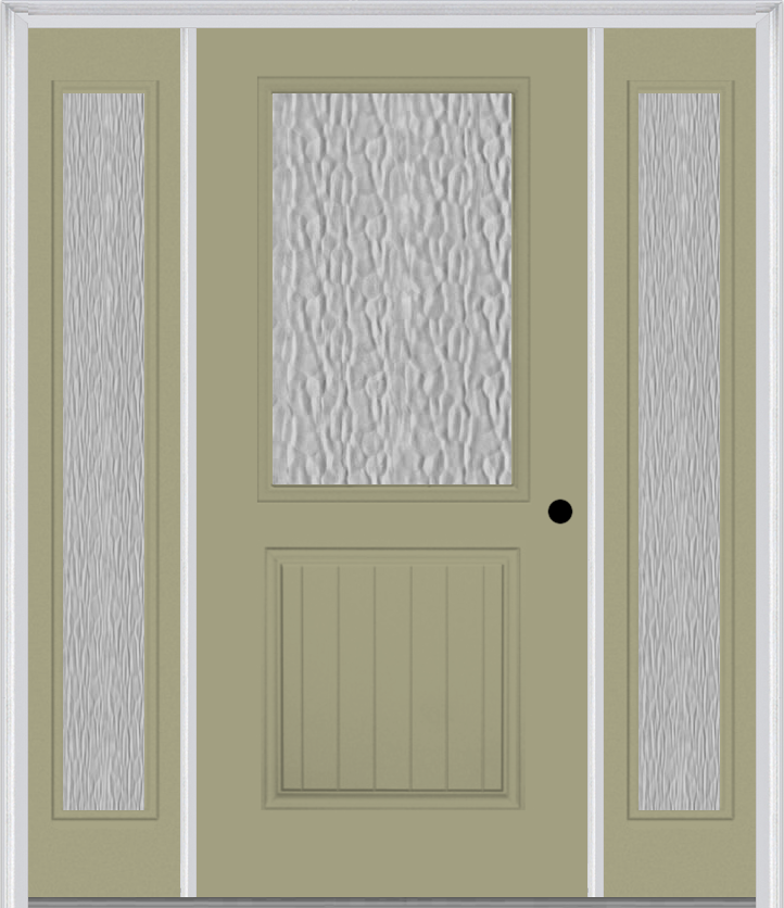 MMI 1/2 Lite 1 Panel Planked 3'0" X 6'8" Textured/Privacy Fiberglass Smooth Exterior Prehung Door With 2 Full Lite Textured/Privacy Glass Sidelights 683