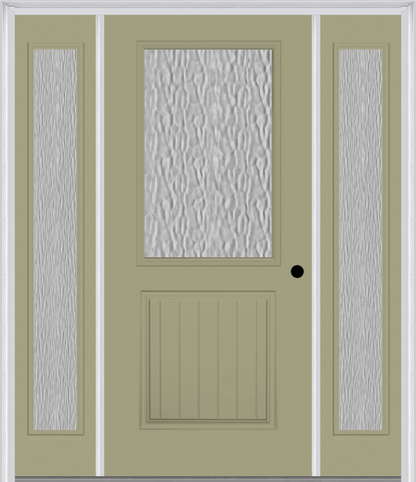 MMI 1/2 Lite 1 Panel Planked 3'0" X 6'8" Textured/Privacy Fiberglass Smooth Exterior Prehung Door With 2 Full Lite Textured/Privacy Glass Sidelights 683