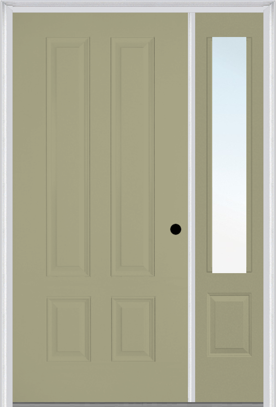 MMI LONGTOP 4 PANEL 3'0" X 6'8" FIBERGLASS SMOOTH EXTERIOR PREHUNG DOOR WITH 1 CLEAR 3/4 LITE GLASS SIDELIGHT 140