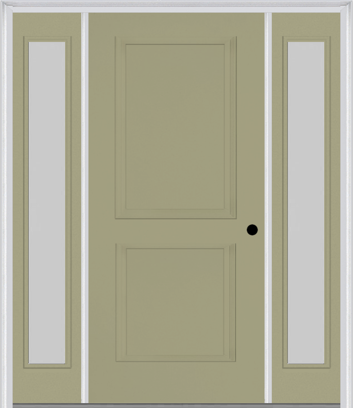 MMI TRUE 2 PANEL 3'0" X 6'8" FIBERGLASS SMOOTH EXTERIOR PREHUNG DOOR WITH 2 FULL LITE CLEAR OR PRIVACY/TEXTURED GLASS SIDELIGHTS 20