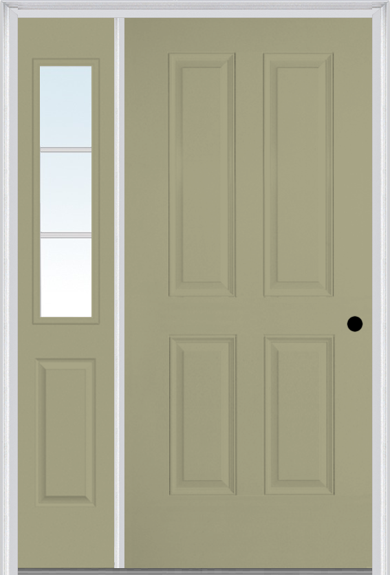 MMI TRUE 4 PANEL 3'0" X 6'8" FIBERGLASS SMOOTH EXTERIOR PREHUNG DOOR WITH 1 HALF LITE SDL GRILLES GLASS SIDELIGHT 40