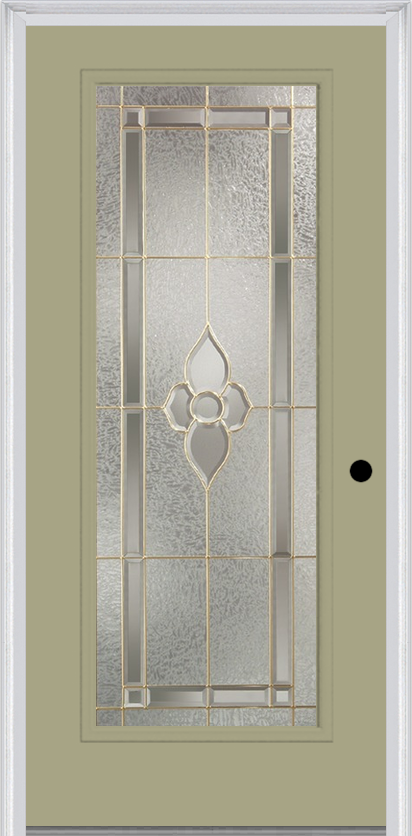 MMI Full Lite 6'8" Fiberglass Smooth Nouveau Nickel Or Nouveau Patina Decorative Glass Exterior Prehung Door 686