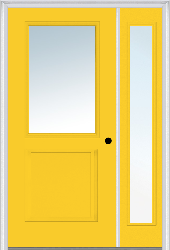 MMI 1/2 Lite 1 Panel 3'0" X 6'8" Fiberglass Smooth Exterior Prehung Door With 1 Full Lite Clear Glass Sidelight 682