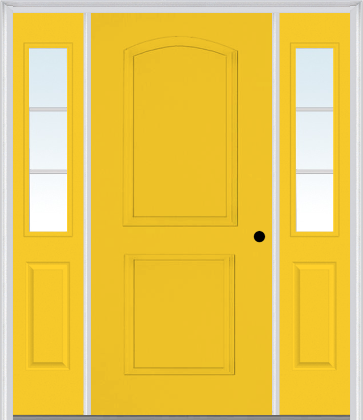 MMI 2 Panel Arch 3'0" X 6'8" Fiberglass Smooth Exterior Prehung Door With 2 Half Lite SDL Grilles Glass Sidelights 22