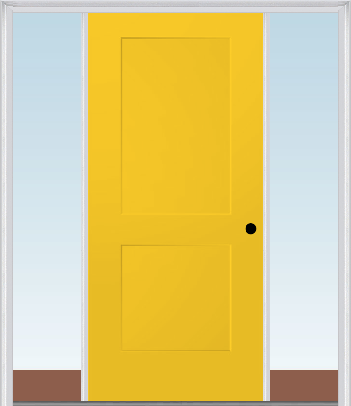 MMI 2 Panel 3'0" X 6'8" Fiberglass Smooth Exterior Prehung Door With 2 Direct Set Sidelights 110