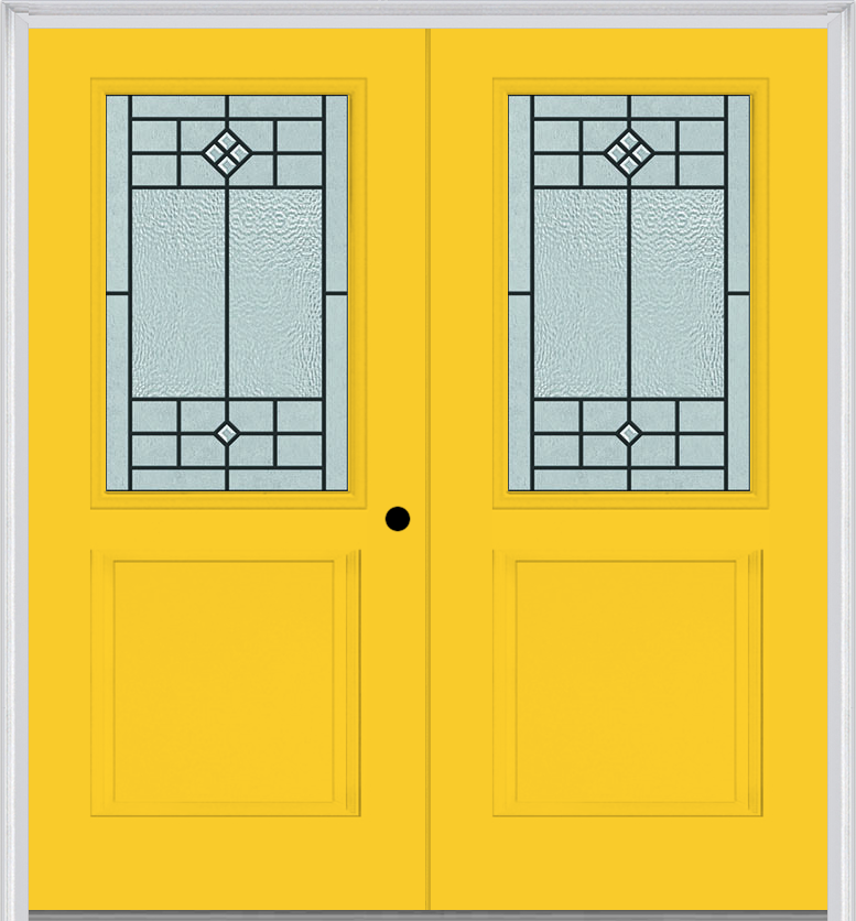 MMI TWIN/DOUBLE 1/2 LITE 1 PANEL 6'8" FIBERGLASS SMOOTH BEAUFORT PATINA DECORATIVE GLASS EXTERIOR PREHUNG DOOR 682