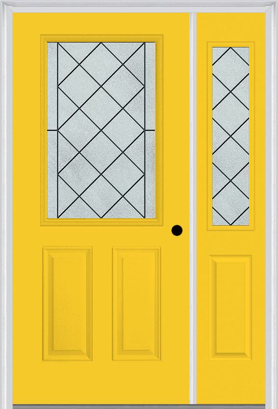 MMI 1/2 Lite 2 Panel 6'8" Fiberglass Smooth Harris Patina Exterior Prehung Door With 1 Half Lite Harris Patina Decorative Glass Sidelight 684