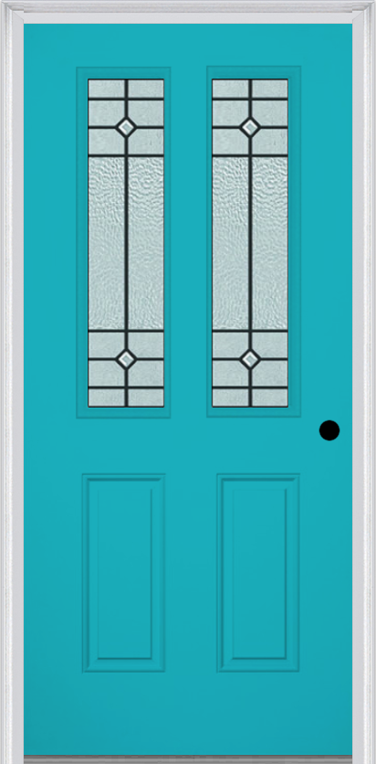 MMI 2-1/2 Lite 2 Panel 6'8" Fiberglass Smooth Beaufort Patina Decorative Glass Exterior Prehung Door 692