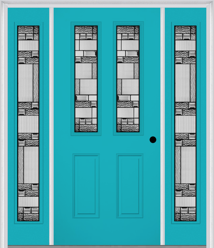 MMI 2-1/2 Lite 2 Panel 6'8" Fiberglass Smooth Metro Patina Exterior Prehung Door With 2 Full Lite Metro Patina Decorative Glass Sidelights 692