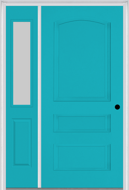 MMI 3 Panel 3'0" X 6'8" Fiberglass Smooth Exterior Prehung Door With 1 Half Lite Clear Or Privacy/Textured Glass Sidelight 31