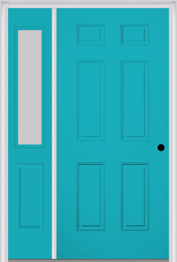 MMI 6 Panel 3'0" X 6'8" Fiberglass Smooth Exterior Prehung Door With 1 Half Lite Clear Or Privacy/Textured Glass Sidelight 21