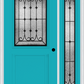 MMI 1/2 LITE 1 PANEL 6'8" FIBERGLASS SMOOTH CHATEAU WROUGHT IRON EXTERIOR PREHUNG DOOR WITH 1 FULL LITE CHATEAU WROUGHT IRON DECORATIVE GLASS SIDELIGHT 682