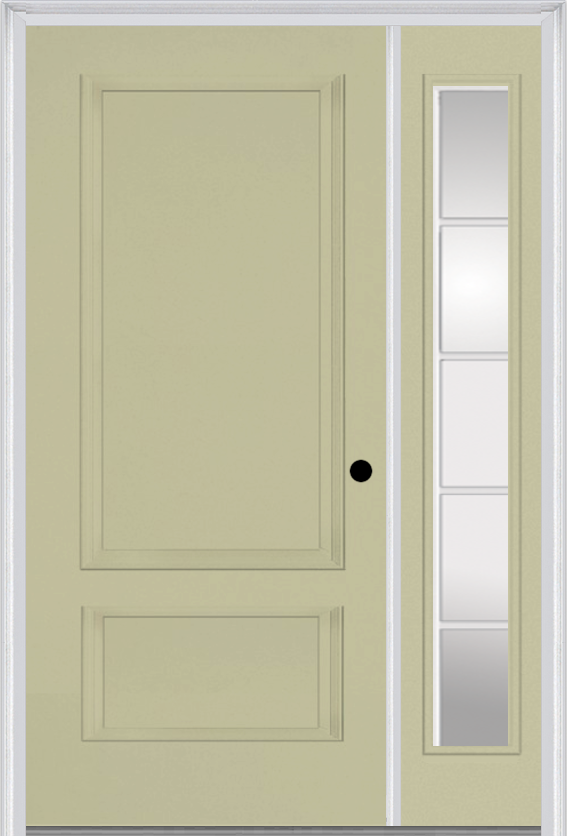 MMI 2 Panel 3'0" X 6'8" Fiberglass Smooth Exterior Prehung Door With 1 Full Lite SDL Grilles Glass Sidelight 110
