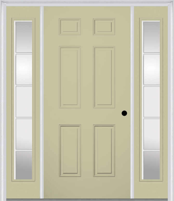 MMI 6 Panel 3'0" X 6'8" Fiberglass Smooth Exterior Prehung Door With 2 Full Lite SDL Grilles Glass Sidelights 21