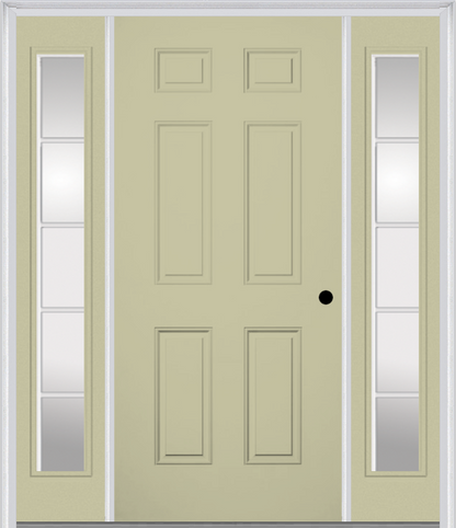 MMI 6 Panel 3'0" X 6'8" Fiberglass Smooth Exterior Prehung Door With 2 Full Lite SDL Grilles Glass Sidelights 21
