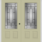 MMI TWIN/DOUBLE 3/4 LITE 2 PANEL 6'0" X 6'8" FIBERGLASS SMOOTH PEMBROOK PATINA DECORATIVE GLASS EXTERIOR PREHUNG DOOR 607