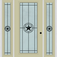 MMI Full Lite 6'8" Fiberglass Smooth Elegant Star Wrought Iron Exterior Prehung Door With 2 Full Lite Elegant Star Wrought Iron Decorative Glass Sidelights 686