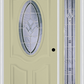 MMI SMALL OVAL 2 PANEL DELUXE 3'0" X 6'8" FIBERGLASS SMOOTH RADIANT HUES NICKEL EXTERIOR PREHUNG DOOR WITH 1 FULL LITE RADIANT HUES NICKEL DECORATIVE GLASS SIDELIGHT 749