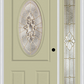 MMI Small Oval 2 Panel 3'0" X 6'8" Fiberglass Smooth Heirlooms Brass Or Heirlooms Satin Nickel Exterior Prehung Door With 1 Full Lite Heirlooms Brass/Satin Nickel Decorative Glass Sidelight 949