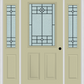 MMI 1/2 Lite 2 Panel 6'8" Fiberglass Smooth Beaufort Patina Exterior Prehung Door With 2 Half Lite Beaufort Patina Decorative Glass Sidelights 684