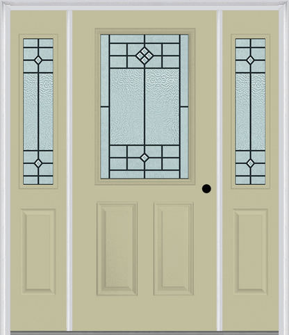 MMI 1/2 Lite 2 Panel 6'8" Fiberglass Smooth Beaufort Patina Exterior Prehung Door With 2 Half Lite Beaufort Patina Decorative Glass Sidelights 684