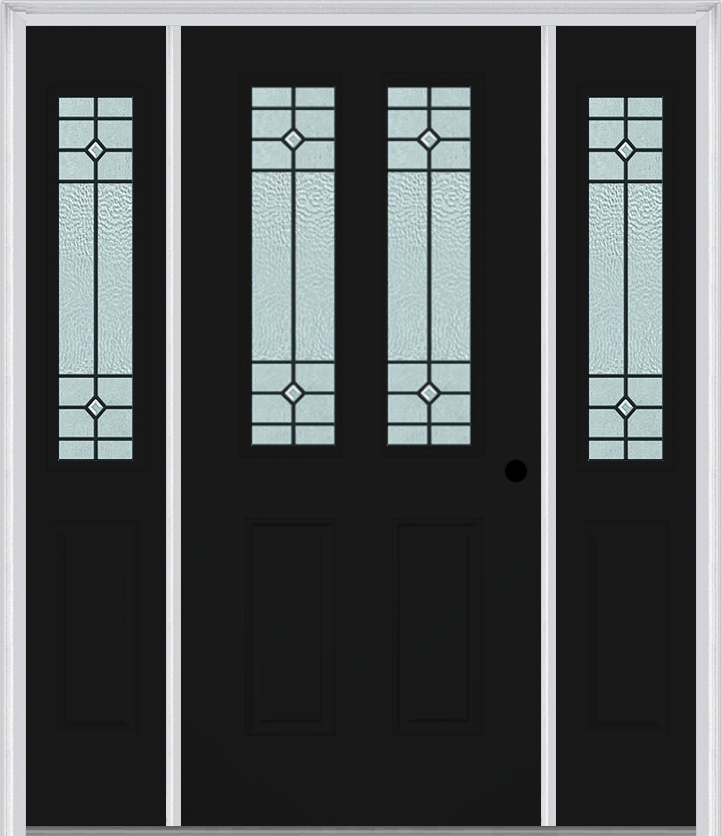 MMI 2-1/2 Lite 2 Panel 6'8" Fiberglass Smooth Beaufort Patina Exterior Prehung Door With 2 Half Lite Beaufort Patina Decorative Glass Sidelights 692