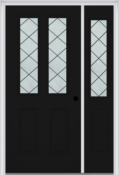 MMI 2-1/2 Lite 2 Panel 6'8" Fiberglass Smooth Harris Patina Exterior Prehung Door With 1 Half Lite Harris Patina Decorative Glass Sidelight 692