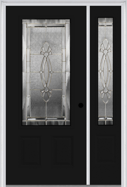 MMI 3/4 Lite 2 Panel 6'8" Fiberglass Smooth Belaire Zinc Exterior Prehung Door With 1 Belaire Zinc 3/4 Lite Decorative Glass Sidelight 607