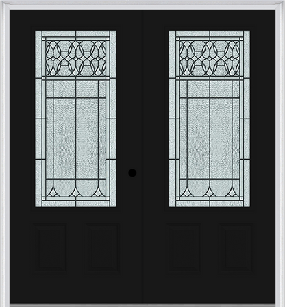 MMI TWIN/DOUBLE 3/4 LITE 2 PANEL 6'0" X 6'8" FIBERGLASS SMOOTH SELWYN PATINA DECORATIVE GLASS EXTERIOR PREHUNG DOOR 607