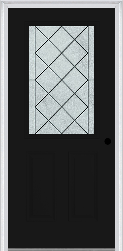 MMI 1/2 Lite 2 Panel 6'8" Fiberglass Smooth Harris Patina Decorative Glass Exterior Prehung Door 684