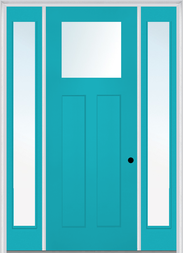 MMI Craftsman 2 Panel Shaker Direct Glazed 3'0" X 8'0" Fiberglass Smooth Pro Clear Low-E Glass Exterior Prehung Door With 2 Full Lite Low-E 12 Inches Sidelights 868