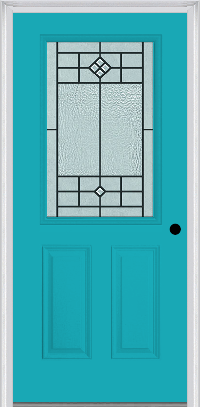 MMI 1/2 Lite 2 Panel 6'8" Fiberglass Smooth Beaufort Patina Decorative Glass Exterior Prehung Door 684