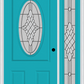 MMI Small Oval 2 Panel 3'0" X 6'8" Fiberglass Smooth Grace Nickel Or Grace Patina Exterior Prehung Door With 1 Full Lite Grace Nickel/Patina Decorative Glass Sidelight 949