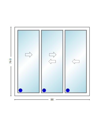 MI V3000 Series 7'2" X 6'8" Vinyl 3 Panel Multi-Slide White Sliding/Gliding Low-E Clear Dual Pane Tempered Glass Knocked Down Patio Door 1618 Grilles Optional