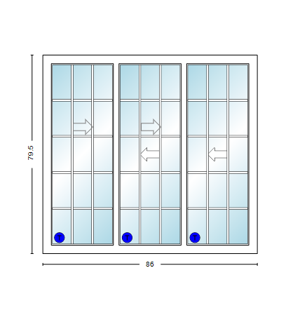MI V3000 Series 7'2" X 6'8" Vinyl 3 Panel Multi-Slide White Sliding/Gliding Low-E Clear Dual Pane Tempered Glass Knocked Down Patio Door 1618 Grilles Optional