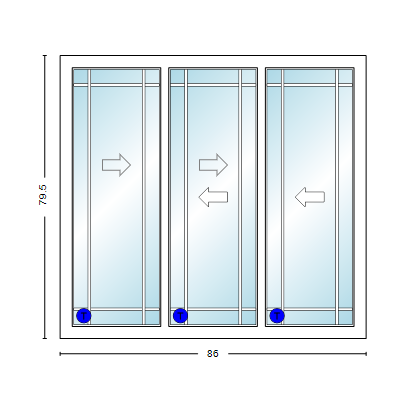 MI V3000 Series 7'2" X 6'8" Vinyl 3 Panel Multi-Slide White Sliding/Gliding Low-E Clear Dual Pane Tempered Glass Knocked Down Patio Door 1618 Grilles Optional