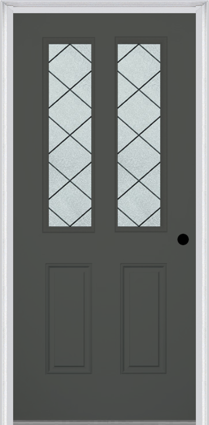 MMI 2-1/2 Lite 2 Panel 6'8" Fiberglass Smooth Harris Patina Decorative Glass Exterior Prehung Door 692