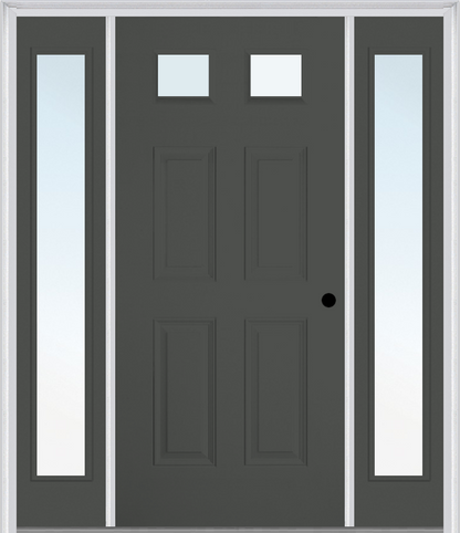 MMI 2-1/4 LITE 4 PANEL 3'0" X 6'8" FIBERGLASS SMOOTH EXTERIOR PREHUNG DOOR WITH 2 FULL LITE CLEAR GLASS SIDELIGHTS 23