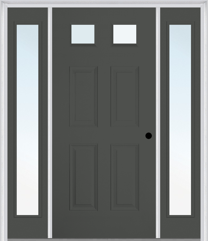 MMI 2-1/4 Lite 4 Panel 3'0" X 6'8" Fiberglass Smooth Exterior Prehung Door With 2 Full Lite Clear Glass Sidelights 23